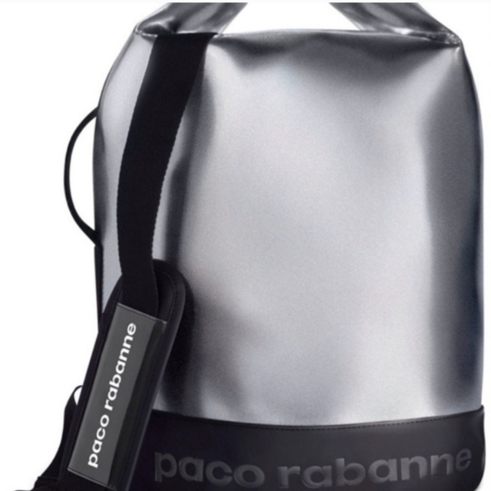 Paco Rabanne Metallic Silver and Black Shoulder Backpack